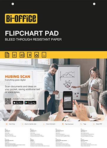 Bi-Office Flipchart Pad, Gridded, 40 Sheets - 60 gr/m² Paper, A1 [Pack of 5]