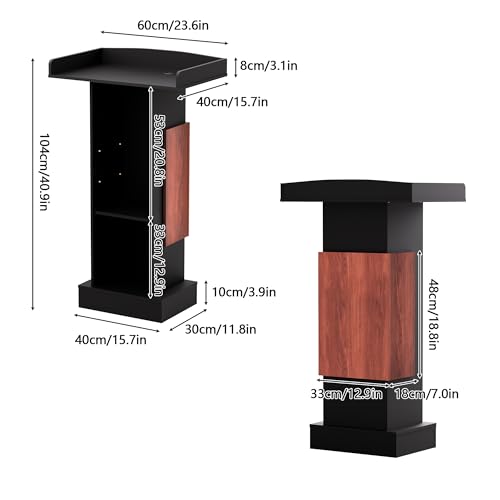 Wood Podium,Lectern Stand,12MM Particle Board,Podium with Storage,Mic Stand Space,Easy Installation Wooden Stand for Restaurants,Churches,Seminars and Schools
