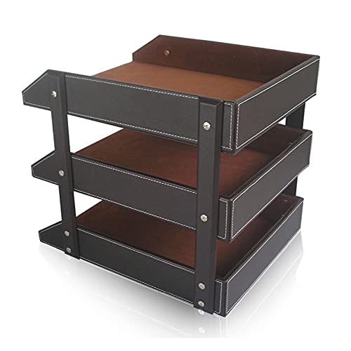 AFPSDLFJDLS Office Supplies 3 Layers File Tray Leather Desk A4 Document Rack Paper File Organizer Home Magazine Tray