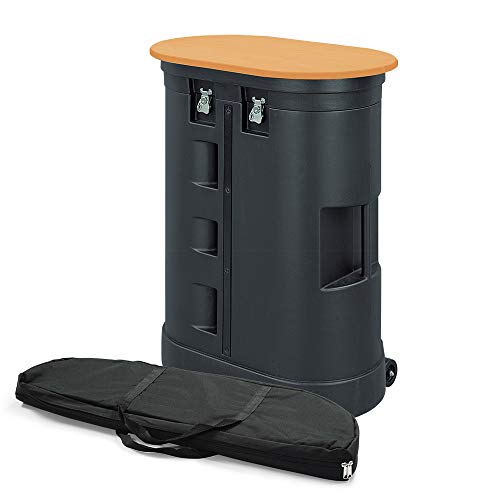 Vispronet Hard PVC Case with Wheels and Removable Lid – Interior Dimensions are 26.5in x 30.5in x 11in – Weighs 37lbs and Stands 39in Tall – Comes with a Light Wood Laminated Foldable Tabletop