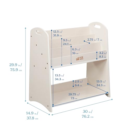ECR4Kids 3-Shelf Floor Book Display with Handles and Storage, 30in, Kids Bookshelf, White Wash