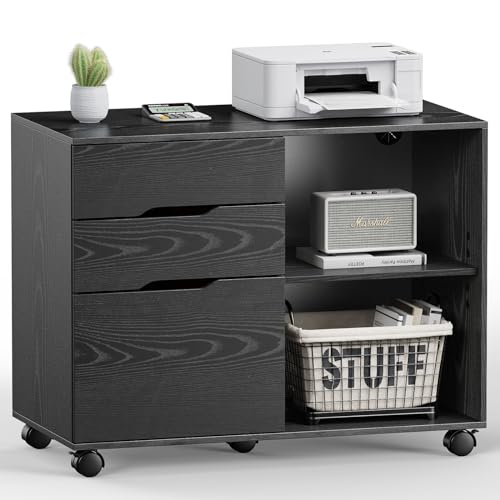 DUMOS 3 Drawer Rolling File Cabinet, Wood Printer Stand with Storage