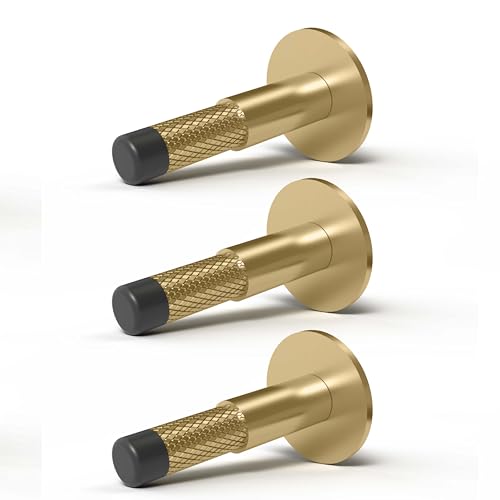 Mega Handles Knurled Baseboard Door Stop Satin Brass (3-Pack) - Wall Mount