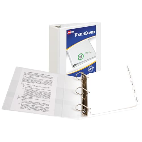 Avery TouchGuard 3 Ring Binder, 4" Slant Rings, 1 White Binder