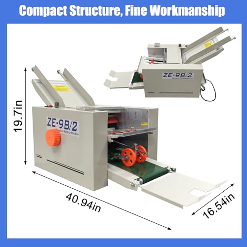 EQCOTWEA Automatic Paper Folding Machine Electric Desktop Document Folder with 2 Trays Max Speed 80m/min for Paper Size 2x2.7in to 8.3x16.5in, with Auto Counter & Speed Control for Brochures Manuals