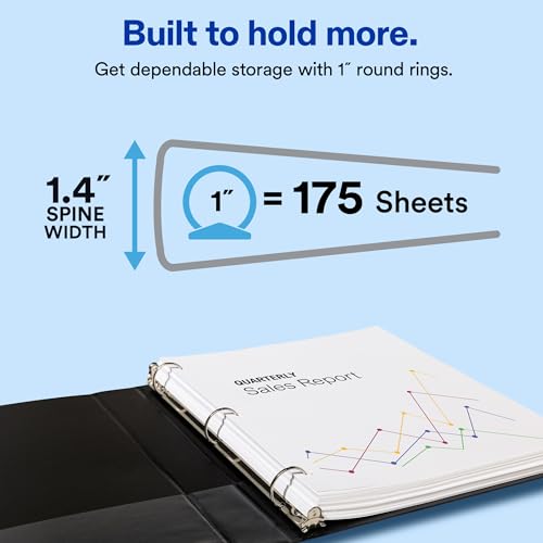 Avery® Standard 3 Ring Binders, 1" Round Rings, 12 Black Binders