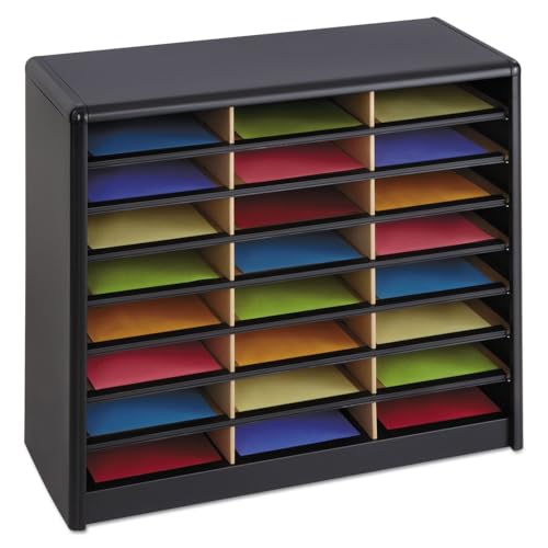 Scranton & Co 24 Compartment Metal Flat File Organizer, Black Baked Enamel Finish, Steel Frame with Corrugated Fiberboard Shelves, Letter Size Capacity for Office, Mailroom, or School