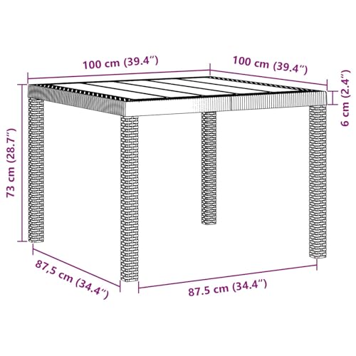 Fisinber Garden Dining Set 3 Pieces 39x39in Square Anthracite Poly Rattan Table and 2 Chairs with Cushions for Outdoor Patio, Balcony, Terrace, Backyard Conversation and Bistro Seating