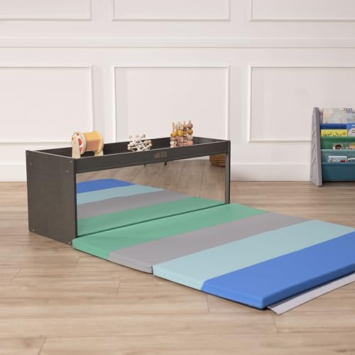 ECR4Kids Double-Sided Storage Cabinet, Activity Top and Mirror, Grey Wash