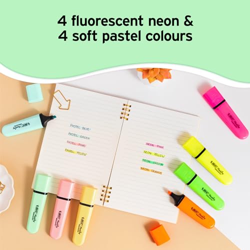 BIC Highlighter Highlighters Flat - Intense and Pastel Colours, Assorted, Pack of 10
