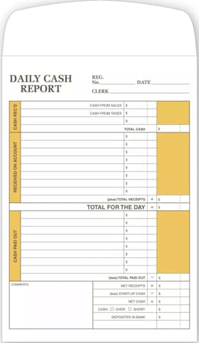 Daily Cash Report Envelope, Size Size: 6 1/2 x 9 1/2, Quantity 250 envelopes