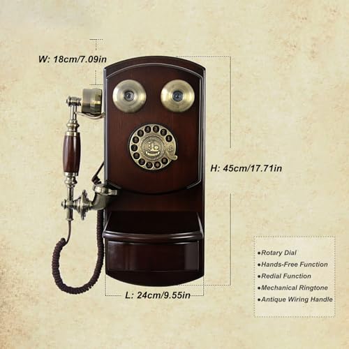 DAEOIBHJR Retro Wall Phones for Landline, Vintage Rotary Corded Phone, Wall Mount Old Antique Telephone for Home and Office Decor, Red