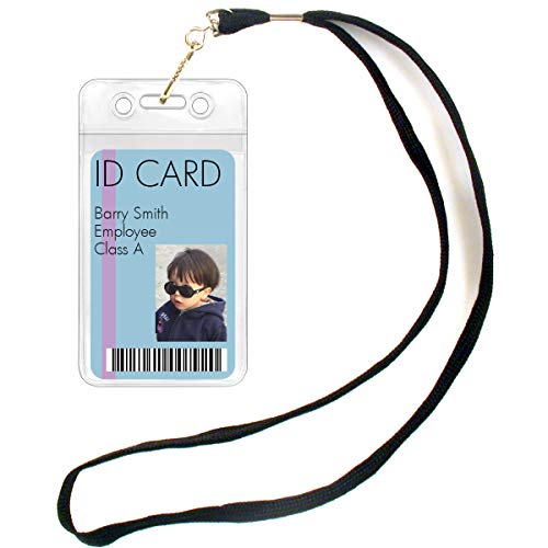 StoreSMART - Double Round Holes with Single Slot Hole - Open Short Side - 100-Pack - ID Badge/Card Holders with Lanyards - Vinyl Plastic - LYRS3389SDH-100