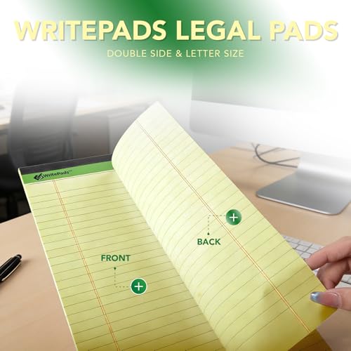 KAISA Yellow Legal Pads 12 pads 600 Sheets 8.5"x14" Writing Pads Recycled Paper 8.5"x14" Wide Ruled Lined Paper Perforated 50 sheets Hard Back Notepads Large Legal Pad Writing Tablet Canary For Office Supplies (Canary 12pads)