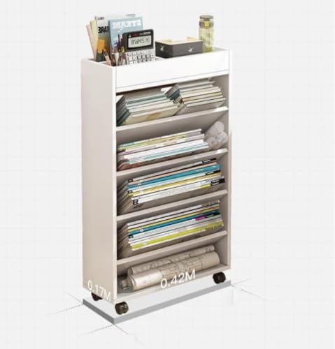 Peynir Narrow Bookshelf Desk Side Shelf Desk Side Small Book Case Rack Removable with Wheels Classroom Crevice Book Storage Book Shelf Boho Bookshelf