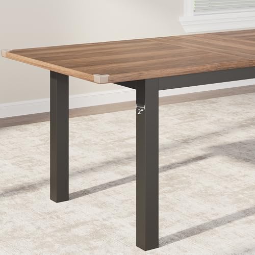 FinerFurnis Space-Saving Extendable Office Desk Set – Modern MDF Table with Metal Frame, for 4-8, Includes 2 Long & 2 Short Wooden Benches, Walnut Color Plate + Black Iron Frame