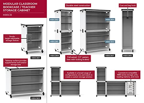 LUXOR MBSCB07 Modular Classroom Bookshelf - Wide Stacked Modules with Casters and Tabletop