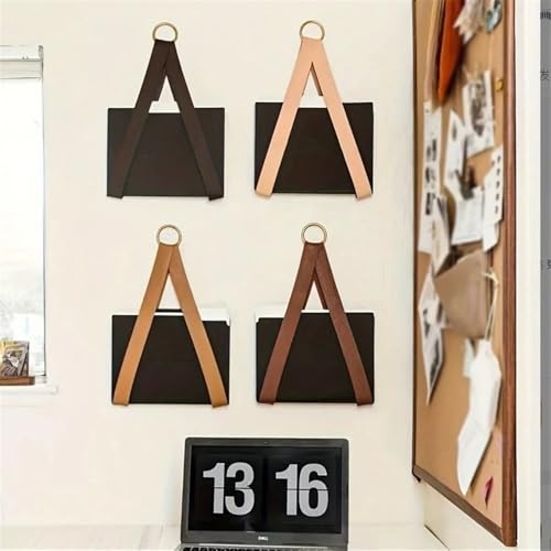File Organizer Leather Hanging File Organizer Office Wall Decor Storage Shelf Home Magazine Rack Desk(Light Brown)