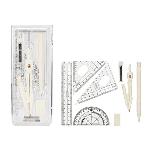 DUHTFCY Geometry Set Sets 8 Piece Student Supplies with Rulers Protractor Compass Eraser Lead Refills Pencil for Drafting and Drawings Compass Set (C)