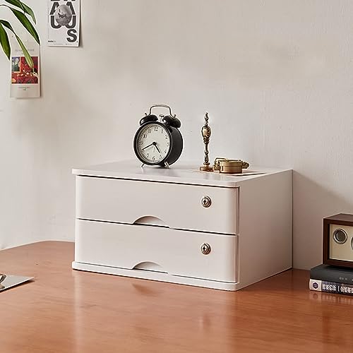 ARGENTFLUX Desktop Organizer Storage Box,Desktop Drawer Cabinet with Lock,Wooden File Cabinet,1/2/3/4 Tier Flat File Cabinet Storage(E,2 Drawer)