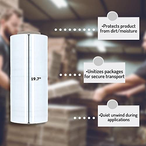 PSBM Machine Stretch Wrap, 2 Rolls 19.7 Inch x 6500 Feet 70 Gauge Heavy Duty Clear Plastic Wrap Industrial Strength Shrink Film for Moving, Packing & Shipping