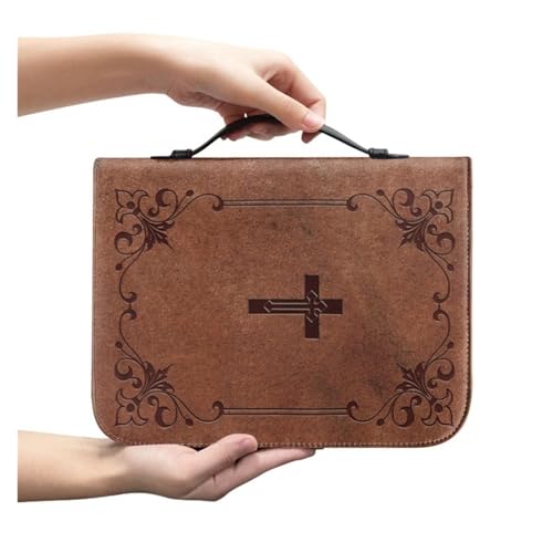 Women's Bible Cover-Premium PU Leather Portable Case with Handle Zippered Pocket, Standard Size and Bible Accessories, for Church/Devotion/Study-Ideal Christian Gift(E,12in)