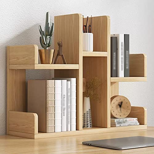 FENOKD Book Shelf Desktop Shelf Wood Desktop Bookshelf Office Desk Shelf Rack Display Stand Shelf Storage Organizer for Bedroom Bathroom Kitchen Dorm Decor, Log Color Shelves Fo