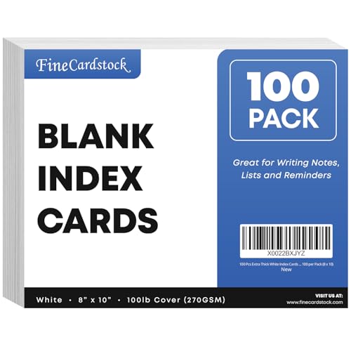 100 Pcs Extra Thick White Index Cards – Blank Heavyweight 14pt (0.014”) 100lb Cover Cardstock – Flash Cards, Study Note Cards, Postcards, Photo and Recipe Cards | 100 per Pack (8 x 10)