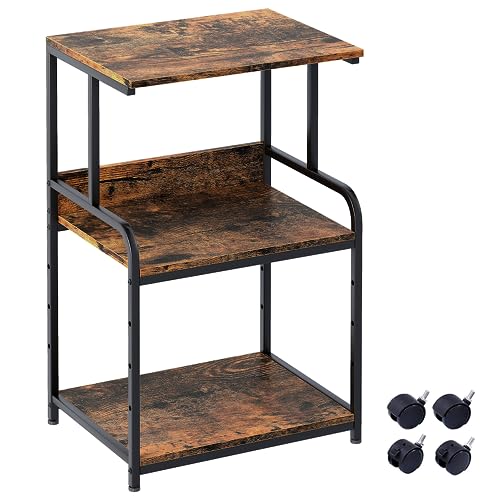 Arbuxzuy Printer Stand with Storage Shelf,3 Tier Printer Cart with Wheels,Mobile Printer Table for Home Office,Stands for Printer Heat Press Scanner Fax,Industrial Style (Brown)