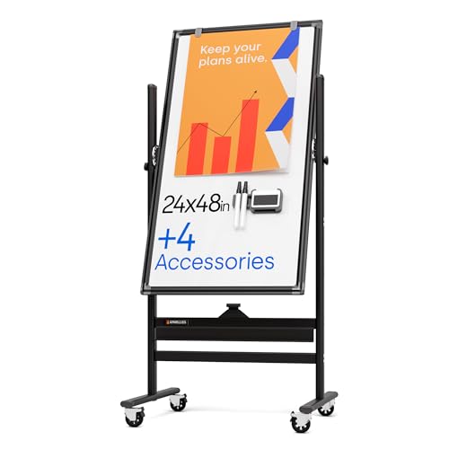 Kamelleo Rolling Whiteboard on Wheels 24" x 48", Double Sided White Board