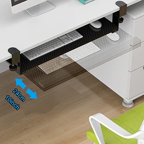 Ergonomic Keyboard Tray, Clamp-on Under Desk Computer Keyboard Drawer, Adjustable Keyboard Platform Extender, C-clamp Mount System, Easy to Type, Black