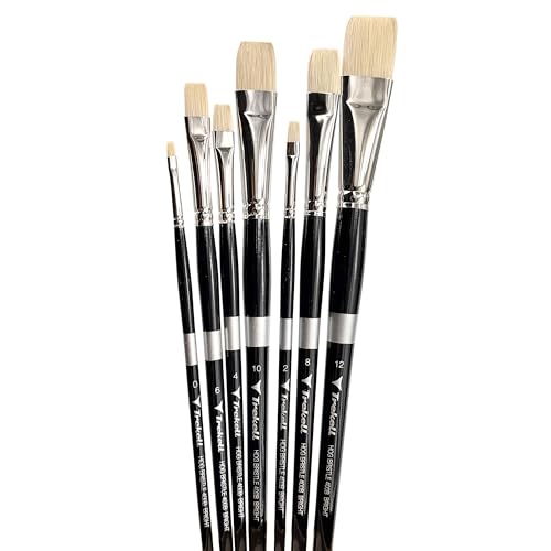 Trekell Hog Bristle Long Handle Artist Brushes for Oil Painting Bright - 400B Series / 0-12