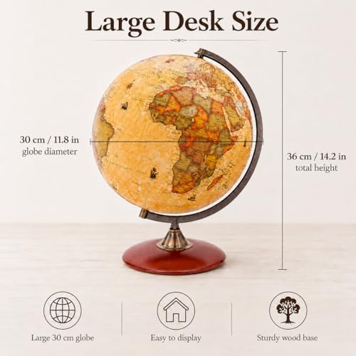 Exerz 12 Inches Antique World Globe Rotating Vintage Color Modern Map