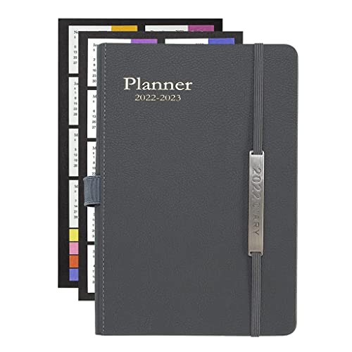 QERTYHKK A5 Size 2022-2023 Planner Academic Weekly & Monthly Tabs, Leather Cover,Month Label,Thick Paper,Pencil String