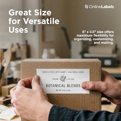 OnlineLabels 8" x 3.5" Wrap-Around Labels - White Matte - 500 Sheets