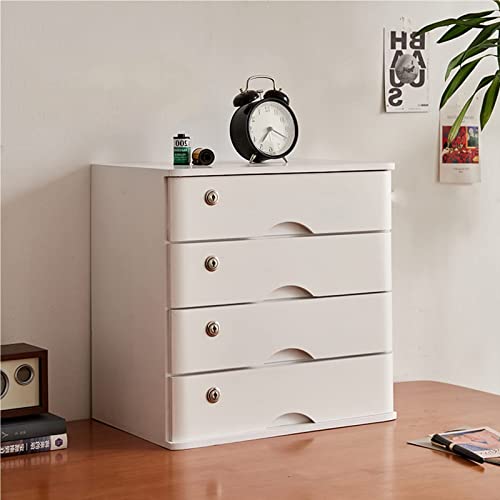 LLJMA Desktop File Cabinet - Solid Wood Storage Box, with Lock Flat File Cabinet Storage, Desktop Drawer Cabinet, Wooden File Cabinet(E,4 Drawer)