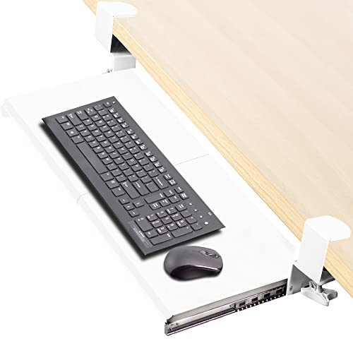 VIVO Large Clamp-on Computer Keyboard and Mouse Under Desk Slider Tray, 27 x 11 inch Pull Out Platform Drawer, White, MOUNT-KB05W