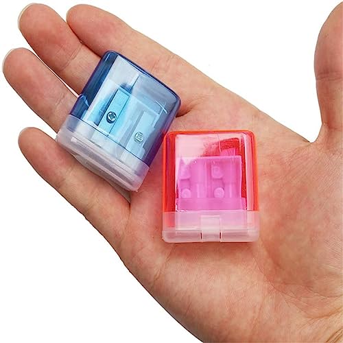 NSUQOA 4pcs Pencil Sharpeners Small Manual Hole with Lid Sharpener Bulk Cute 4 Color for School Home