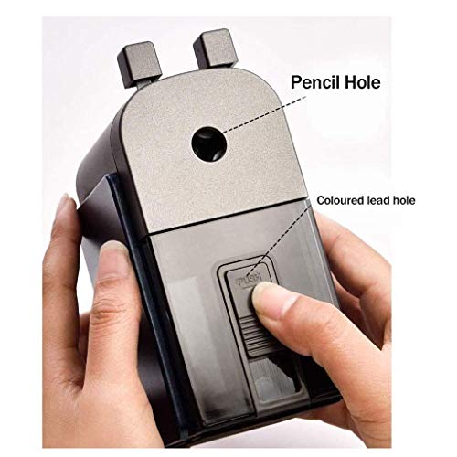 ZYQHMY Manual Pencil Sharpener Metallic Heavy Duty Double-Hole Pencil Sharpener with Auto-Stop Function, for School, Office or Classroom(Blue)