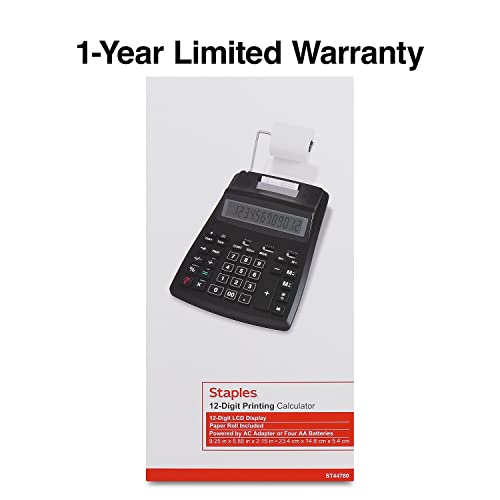 TRU RED 12-Digit Desktop Printing Calculator, Black, Paper Tape