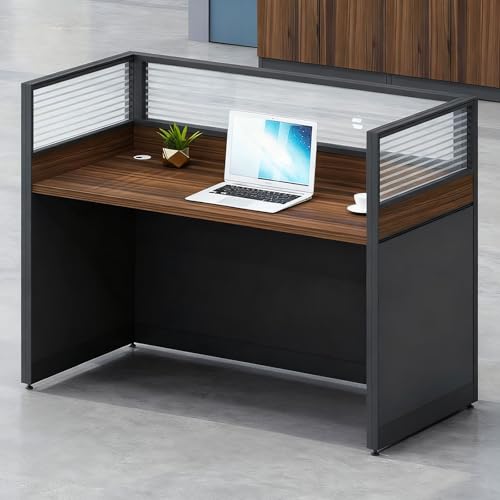 Office Cubicle Desk With Mute Partitions, for Office Dark Walnut 1-Person