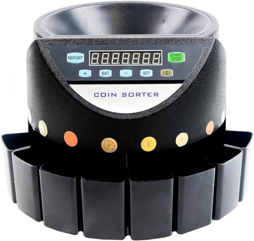 Eiwitany High-Speed Coin Counter & Sorter - 300 Coins/Min, 45W Power, Counterfeit Detection, User-Friendly for Home & Business Use