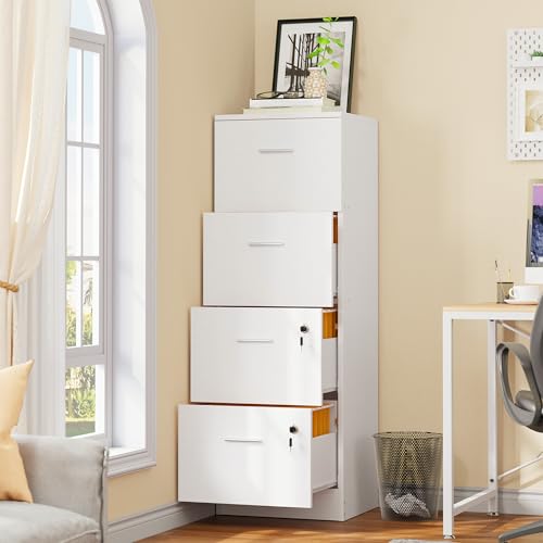 DWVO File Cabinets for Home Office 4 Drawer Filing Cabinet Office Vertical Files Storage File Drawers for A4 & Letter-Sized Documents,White