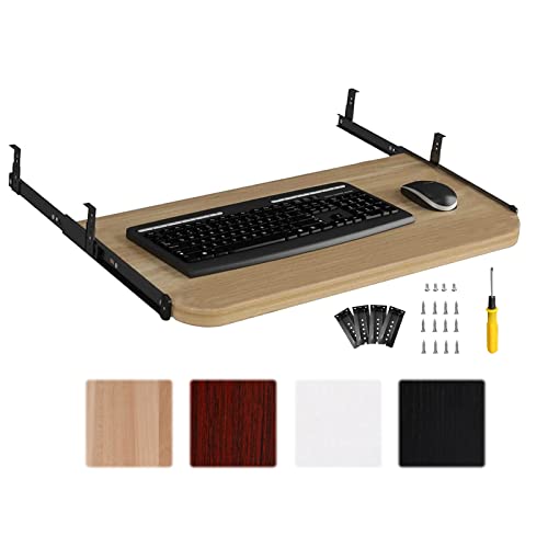 DLYZAYE Adjustable Under Desk Keyboard Tray with Slide Rails Ergonomic Pull Out Keyboard Drawer Platform for Computer Easy to Install Walnut 54 * 27Cm
