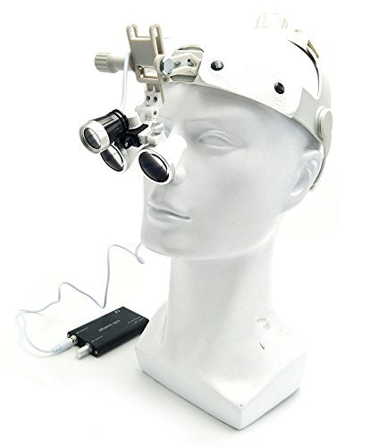 3.5X Loupes Binocular Glass Magnifier Leather Headband DY-108 New Type with LED Headlight (White)
