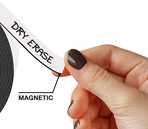 Dry Erase Magnetic Strips - Roll of Writable Whiteboard Magnets - Writable Flexible Magnet - Name Plates - Magnetic Labels- Dry Erase Name Tags - Marker Included (5 Inch x 200 Feet)