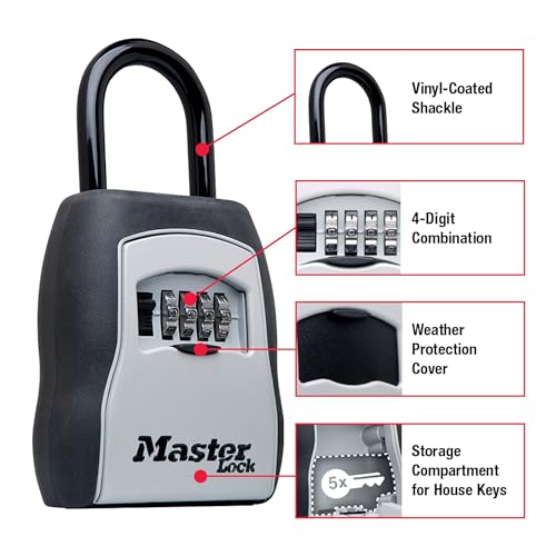 Master Lock Portable Key Lock Box, Combination Lock Box Holds 5 Keys 5400EC