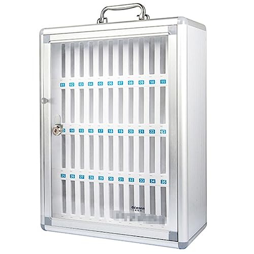 12/24/36/48/60 Slots Cell Phone Cabinet Silver Aluminum Alloy Pocket Chart Storage Locker Box w/Portable Handle, Key Lock & Handwritten Tags, Wall Mounted For Classroom, Office ( Size : 48 , Color : S