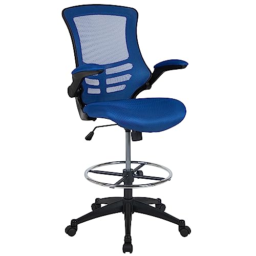 EMMA + OLIVER Mid-Back Blue Mesh Drafting Chair