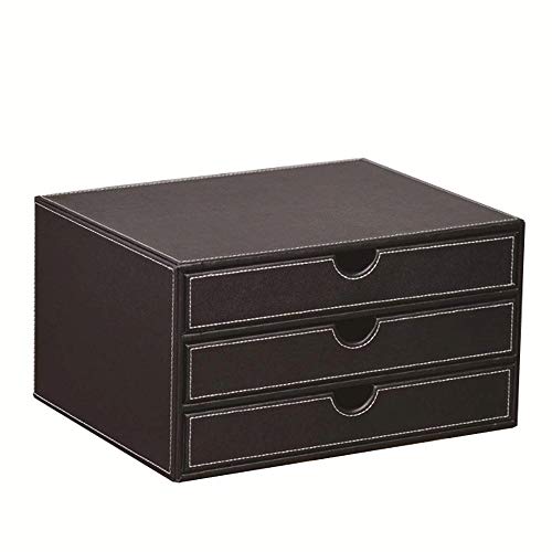 File Manager- Stacking Letter Leather Office Desk Supply Organizer, 3-Tier Files Sorter Workplace Desktop Storage